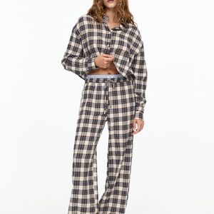 Pull&Bear Blue and Brown Plaid Pants